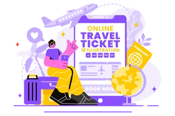 Online-Reiseticket Illustration Pack