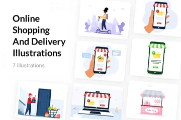 Online Shopping And Delivery Illustration Pack