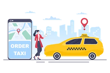 Online Taxi Booking Illustration Pack
