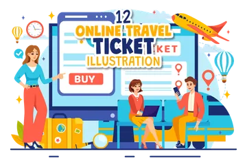Online Travel Ticket Illustration Pack