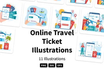 온라인 여행 티켓 일러스트레이션 팩