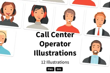 Operador de Call Center Pacote de Ilustrações