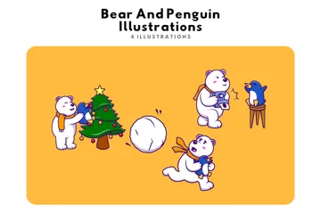 Oso polar con pingüino Paquete de Ilustraciones