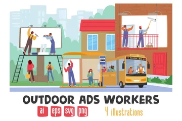 Outdoor Ads Workers Illustration Pack