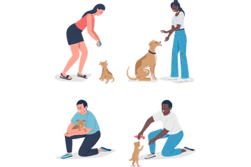 Owners Playing With Pets Illustration Pack