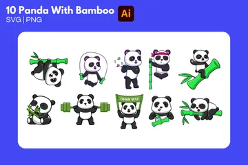 Panda con bambú Paquete de Ilustraciones