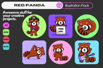 Panda rouge Pack d'Illustrations