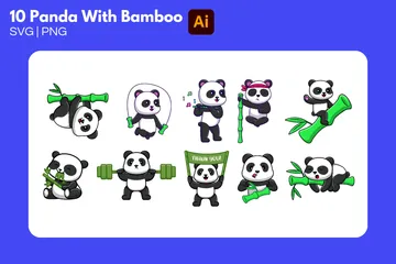 Panda With Bamboo Illustration Pack
