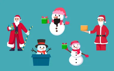 Papai Noel e boneco de neve Pacote de Ilustrações