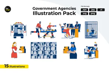 Paramédico Emergência, Policiamento e Logística Postal Pacote de Ilustrações