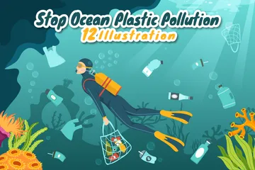 Pare a poluição plástica nos oceanos Pacote de Ilustrações