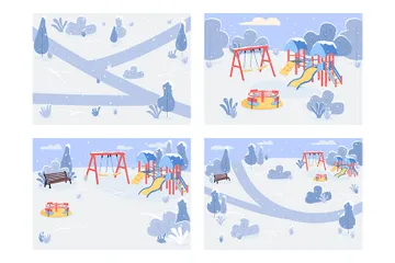 Parque público en invierno Paquete de Ilustraciones