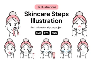 Pasos para el cuidado de la piel Paquete de Ilustraciones