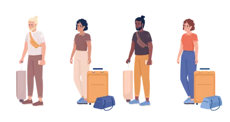 Passageiros com malas esperando Pacote de Ilustrações