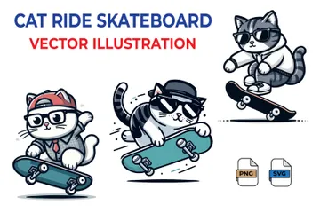 Skate passeio de gato Pacote de Ilustrações