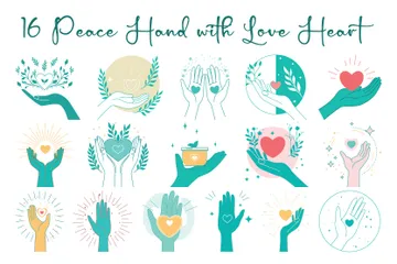 Peace Hand With Love Heart Illustration Pack