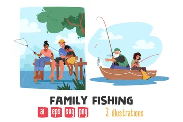 Pêche en famille Pack d'Illustrations