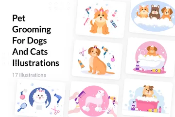 Peluquería de mascotas para perros y gatos Paquete de Ilustraciones