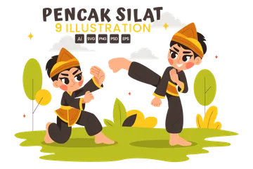 Pencak Silat Deporte Paquete de Ilustraciones