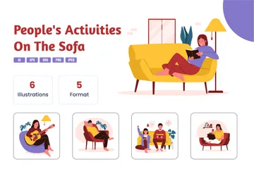 People Activities At Sofa Illustration Pack