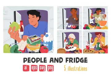 People And Fridge Illustration Pack