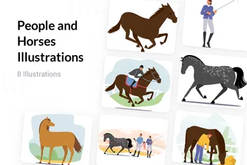 People And Horses Illustration Pack
