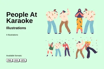 People At Karaoke Illustration Pack