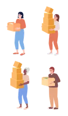 People Carrying Heavy Cardboard Boxes Illustration Pack