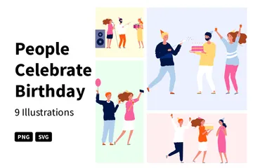 People Celebrate Birthday Party Illustration Pack