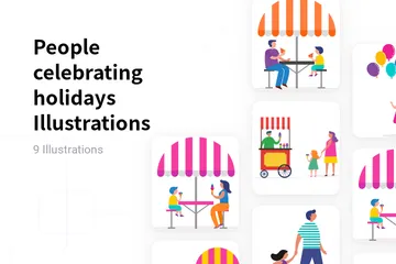 People Celebrating Holidays Illustration Pack