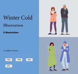 People Characters For Winter Cold Illustration Pack