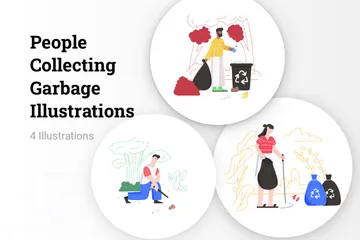 People Collecting Garbage Illustration Pack