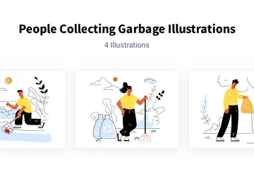 People Collecting Garbage Illustration Pack