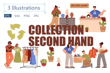 People Collecting Used Things For Recycling Or Charity Illustration Pack