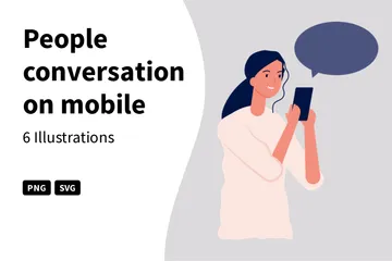 People Conversation On Mobile Illustration Pack