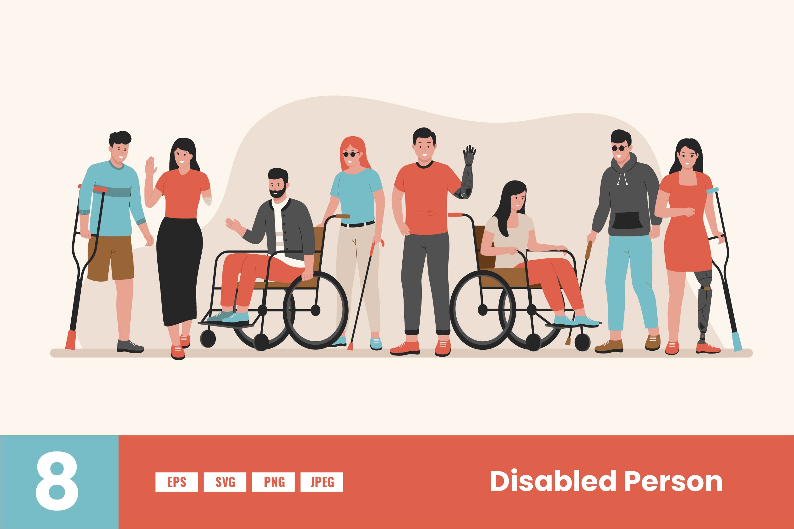 People disabilities illustration pack 8 people illustrations svg