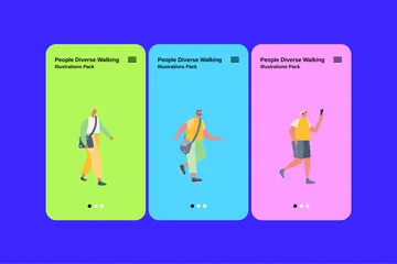 People Diverse Walking Illustration Pack