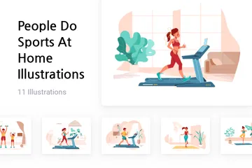 People Do Sports At Home Illustration Pack