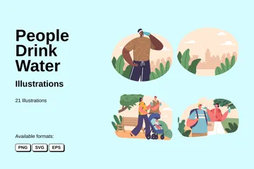 People Drink Water Illustration Pack