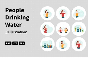 People Drinking Water Illustration Pack