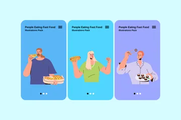 People Eating Fast Food Illustration Pack