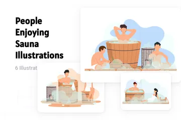 People Enjoying Sauna Illustration Pack