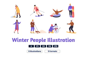 People Having Fun And Doing Winter Activities Illustration Pack