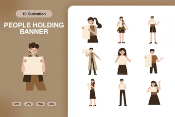 People Holding Blank Banner Illustration Pack