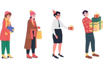 People Holding Gifts Illustration Pack