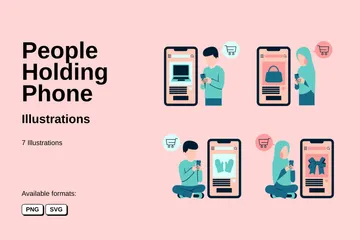 People Holding Phone Illustration Pack