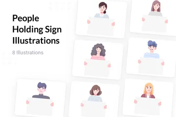 People Holding Sign Illustration Pack