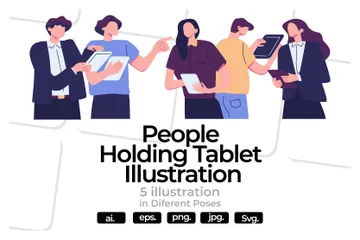 People Holding Tablet Illustration Pack