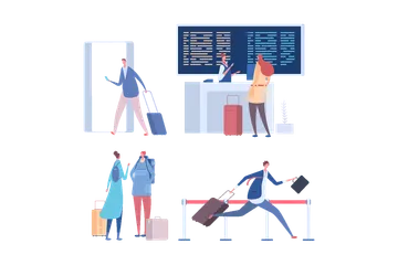 People In Airport Illustration Pack