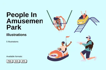 People In Amusement Park Illustration Pack